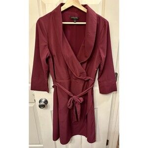 Banana Republic Dress Size 10 Classic Wrap‎ Dress Burgundy Midi Side Zip
